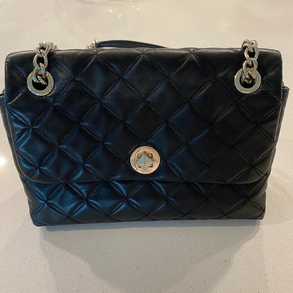 kate spade Black Quilted Leather Shoulder Bag with Chain Strap